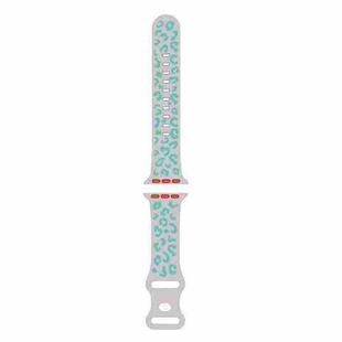 For Apple Watch Ultra 2 49mm Concave Leopard Printed Silicone Watch Band(Grey Cyan)