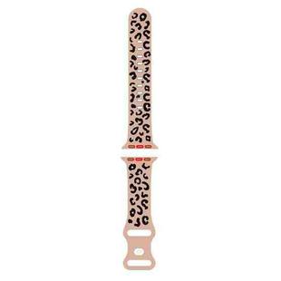 For Apple Watch Series 9 41mm Concave Leopard Printed Silicone Watch Band(Milk Tea Black)