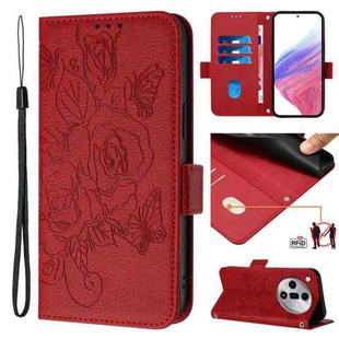 For OPPO Find X7 Embossed Rose RFID Anti-theft Leather Phone Case(Red)