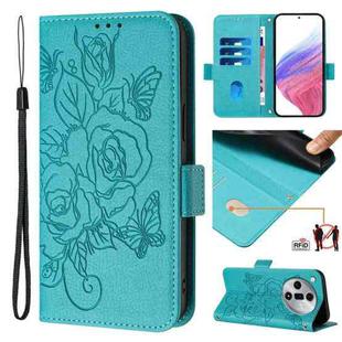 For OPPO Find X7 Embossed Rose RFID Anti-theft Leather Phone Case(Light Blue)