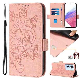 For OPPO Reno11 F 5G Global / F25 Pro Embossed Rose RFID Anti-theft Leather Phone Case(Pink)