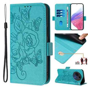 For TCL 60 NxtPaper Embossed Rose RFID Anti-theft Leather Phone Case(Light Blue)