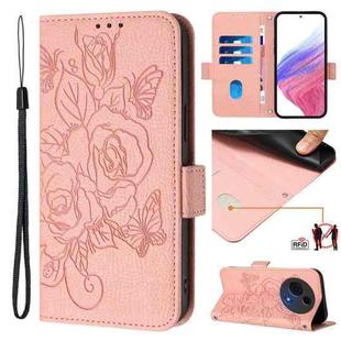 For TCL 60 NxtPaper Embossed Rose RFID Anti-theft Leather Phone Case(Pink)