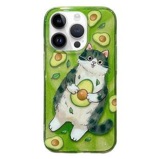 For iPhone 14 Pro Illustration Graffiti Cat Pattern Double Layer LMD Phone Case(Avocado)