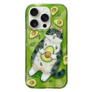 For iPhone 15 Pro Illustration Graffiti Cat Pattern Double Layer LMD Phone Case(Avocado)