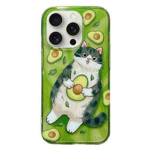 For iPhone 15 Pro Max Illustration Graffiti Cat Pattern Double Layer LMD Phone Case(Avocado)