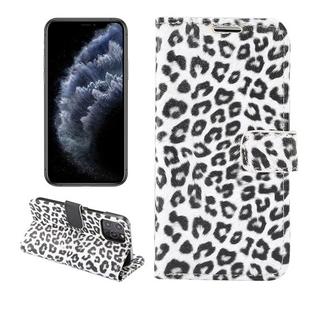 For iPhone 12 / 12 Pro Leopard Print Pattern Horizontal Flip Leather Case with Card Slot and Holder(White)