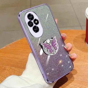 For Honor 200 Plated Gradient Glitter Butterfly Holder TPU Phone Case(Purple)