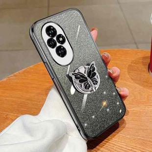 For Honor 200 Plated Gradient Glitter Butterfly Holder TPU Phone Case(Black)