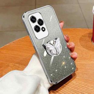 For Honor 200 Lite Global Plated Gradient Glitter Butterfly Holder TPU Phone Case(Silver)