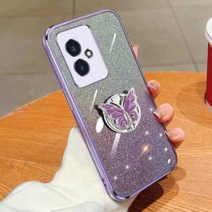 For Honor 100 Plated Gradient Glitter Butterfly Holder TPU Phone Case(Purple)