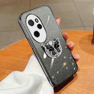 For Honor 100 Pro Plated Gradient Glitter Butterfly Holder TPU Phone Case(Black)
