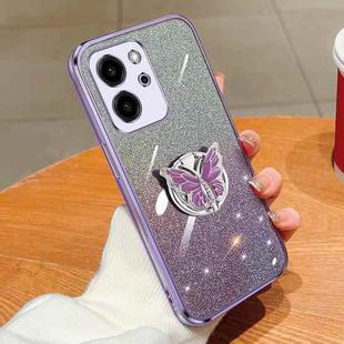 For Honor 80 SE Plated Gradient Glitter Butterfly Holder TPU Phone Case(Purple)
