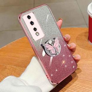 For Honor 80 GT Plated Gradient Glitter Butterfly Holder TPU Phone Case(Pink)