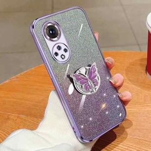 For Honor 50 Pro Plated Gradient Glitter Butterfly Holder TPU Phone Case(Purple)