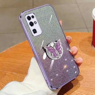 For Honor 30 Plated Gradient Glitter Butterfly Holder TPU Phone Case(Purple)