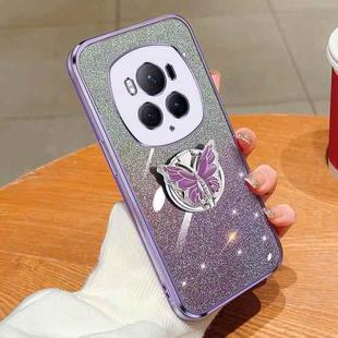 For Honor Magic6 Pro Plated Gradient Glitter Butterfly Holder TPU Phone Case(Purple)