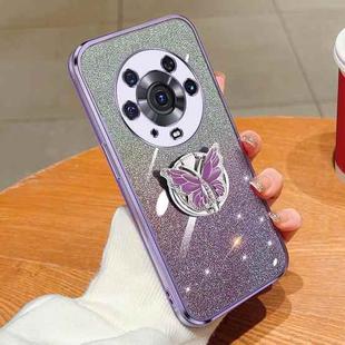 For Honor Magic3 Pro Plated Gradient Glitter Butterfly Holder TPU Phone Case(Purple)