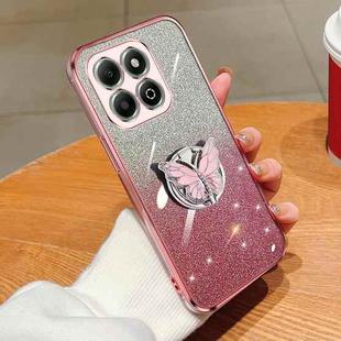 For Honor X6b Plated Gradient Glitter Butterfly Holder TPU Phone Case(Pink)