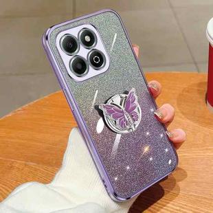 For Honor X6b Plated Gradient Glitter Butterfly Holder TPU Phone Case(Purple)