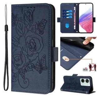 For OnePlus Ace 2V / Nord 3 Embossed Rose RFID Anti-theft Leather Phone Case(Dark Blue)