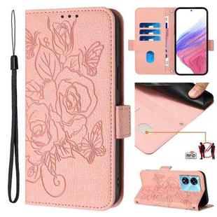 For OnePlus Nord N300 Embossed Rose RFID Anti-theft Leather Phone Case(Pink)