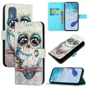 For Nokia C02 3D Painting Horizontal Flip Leather Phone Case(Grey Owl)