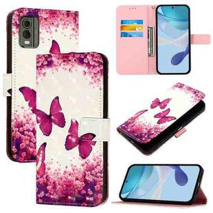 For Nokia C32 3D Painting Horizontal Flip Leather Phone Case(Rose Butterfly)