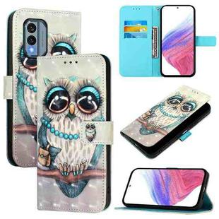 For Nokia X30 5G 3D Painting Horizontal Flip Leather Phone Case(Grey Owl)
