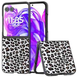 For Motorola Razr 50 Ultra Black Edge Leopard Phone Case(Silver Leopard)