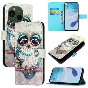 For Sharp Aquos 9 3D Painting Horizontal Flip Leather Phone Case(Grey Owl)