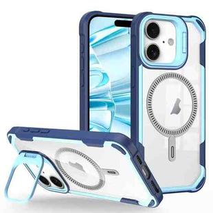 For iPhone 16 Plus Transparent Acrylic MagSafe Lens Holder Phone Case(Blue)