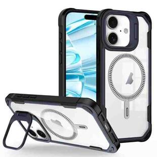 For iPhone 16 Transparent Acrylic MagSafe Lens Holder Phone Case(Navy)