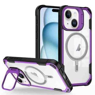 For iPhone 15 Plus Transparent Acrylic MagSafe Lens Holder Phone Case(Purple)