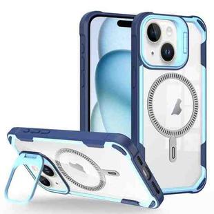 For iPhone 15 Transparent Acrylic MagSafe Lens Holder Phone Case(Blue)