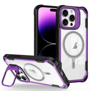 For iPhone 14 Pro Transparent Acrylic MagSafe Lens Holder Phone Case(Purple)