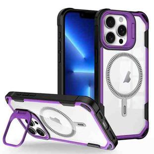 For iPhone 13 Pro Transparent Acrylic MagSafe Lens Holder Phone Case(Purple)