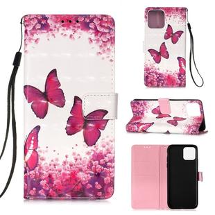 For iPhone 12 mini 3D Painting Horizontal Flip Leather Case with Holder & Card Slot & Wallet & Lanyard(Rose Red Butterfly)