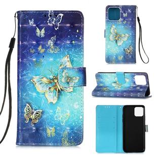 For iPhone 12 mini 3D Painting Horizontal Flip Leather Case with Holder & Card Slot & Wallet & Lanyard(Gold Butterfy)