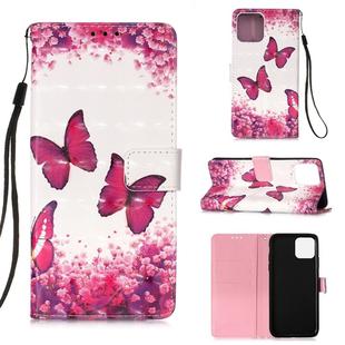 For iPhone 12 Pro Max 3D Painting Horizontal Flip Leather Case with Holder & Card Slot & Wallet & Lanyard(Rose Red Butterfly)