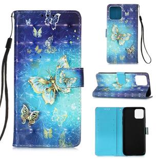 For iPhone 12 Pro Max 3D Painting Horizontal Flip Leather Case with Holder & Card Slot & Wallet & Lanyard(Gold Butterfy)