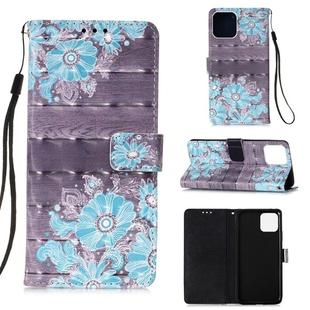 For iPhone 12 Pro Max 3D Painting Horizontal Flip Leather Case with Holder & Card Slot & Wallet & Lanyard(Blue Flower)
