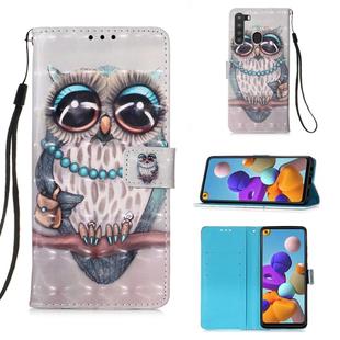 For Samsung Galaxy A21 (EU Version) 3D Painting Horizontal Flip Leather Case with Holder & Card Slot & Wallet & Lanyard(Owl)
