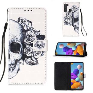 For Samsung Galaxy A21 (EU Version) 3D Painting Horizontal Flip Leather Case with Holder & Card Slot & Wallet & Lanyard(Skull)