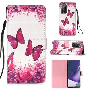 For Samsung Galaxy Note20 Ultra 3D Painting Horizontal Flip Leather Case with Holder & Card Slot & Wallet & Lanyard(Rose Red Butterfly)