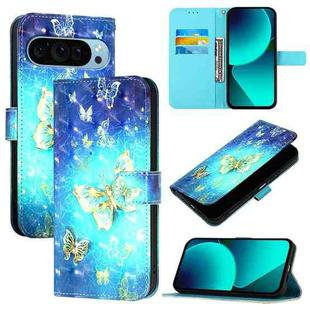 For Google Pixel 9 3D Painting Horizontal Flip Leather Phone Case(Golden Butterfly)