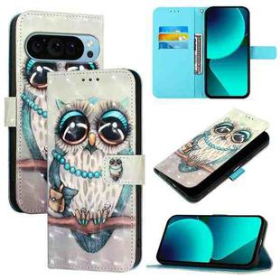 For Google Pixel 9 3D Painting Horizontal Flip Leather Phone Case(Grey Owl)