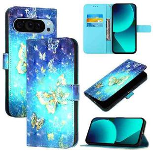 For Google Pixel 9 Pro XL 3D Painting Horizontal Flip Leather Phone Case(Golden Butterfly)