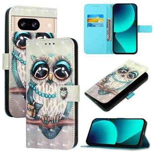 For Google Pixel 8 3D Painting Horizontal Flip Leather Phone Case(Grey Owl)