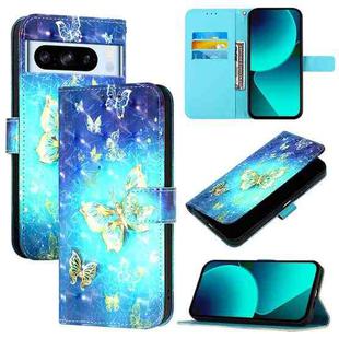 For Google Pixel 8 Pro 3D Painting Horizontal Flip Leather Phone Case(Golden Butterfly)